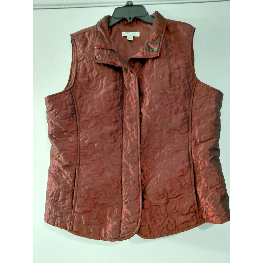 Coldwater Creek Women Quilted Zip Vest Burgundy Patterned Large 14 16